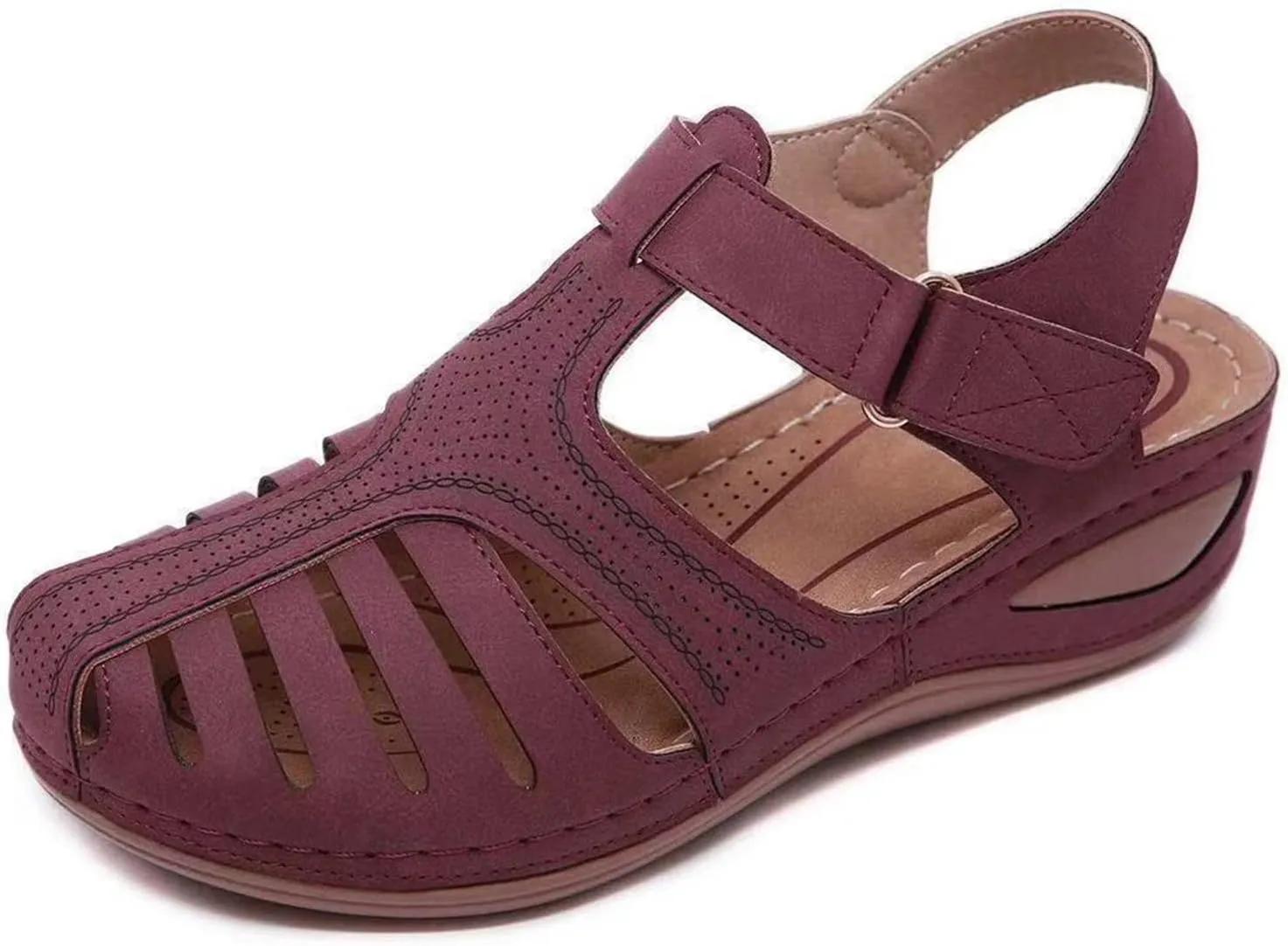 Closed Toe Sandals Women Orthopedic Dressy Summer Wedge Sandals Hollow Out Platform Gladiator Buckle Strap Beach Shoes