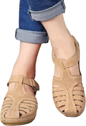 Closed Toe Sandals Women Orthopedic Dressy Summer Wedge Sandals Hollow Out Platform Gladiator Buckle Strap Beach Shoes