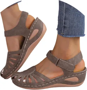 Closed Toe Wedges Heels for Women Dressy Summer 2025 Gladiator Sandal Ankle Strap Vintage Style Casual Anti-Slip Hollow Out Comfy Breathable Shoes Outdoor Walking