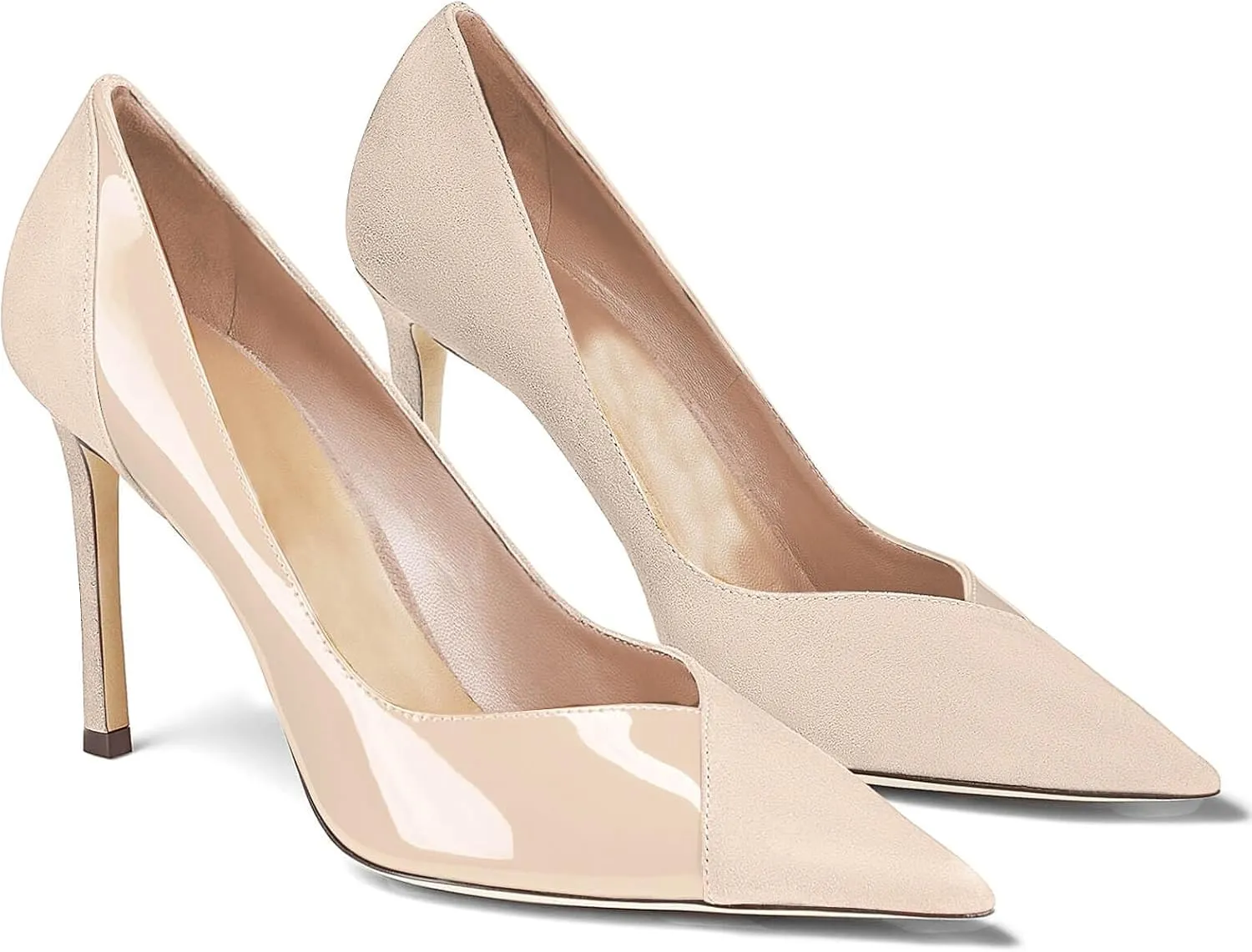 Coutgo Womens Pointed Toe High Heels Pumps Patent Suede Stiletto Heel Slip on Office Party Wedding Dress Shoes
