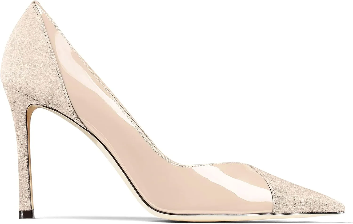 Coutgo Womens Pointed Toe High Heels Pumps Patent Suede Stiletto Heel Slip on Office Party Wedding Dress Shoes
