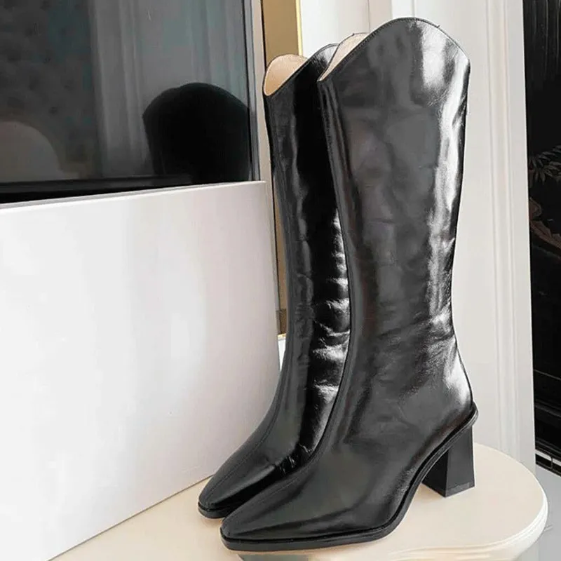 Cowboy Boots Women Handmade Genuine Leather In White/Black/Red-Western R Toe Boots
