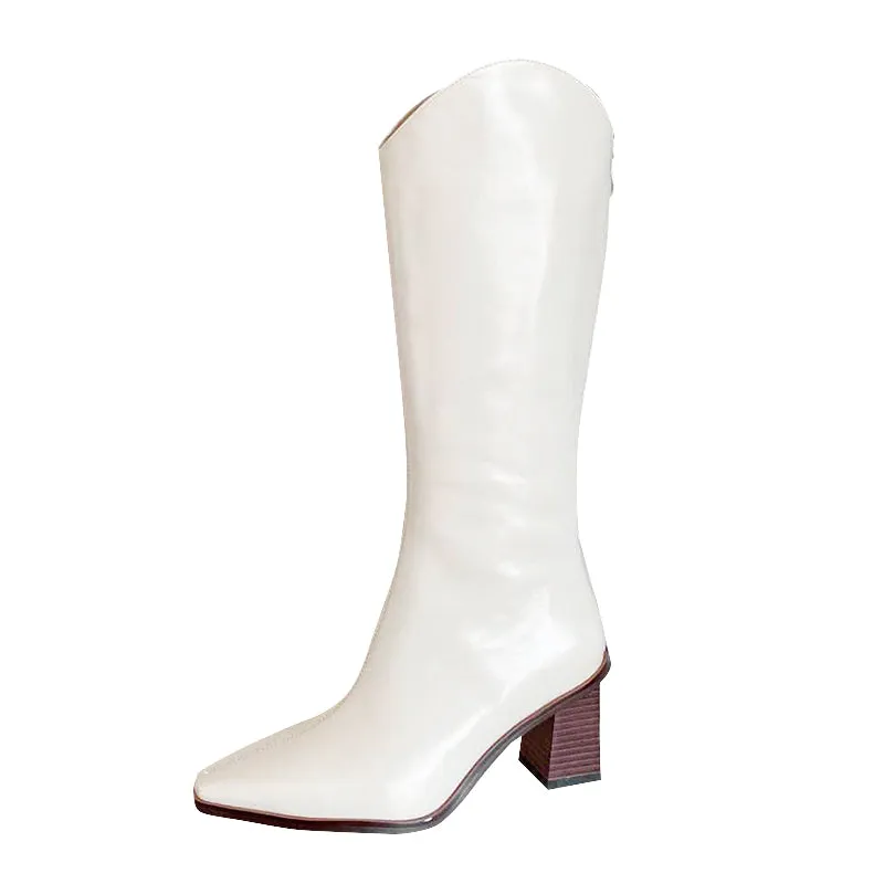 Cowboy Boots Women Handmade Genuine Leather In White/Black/Red-Western R Toe Boots