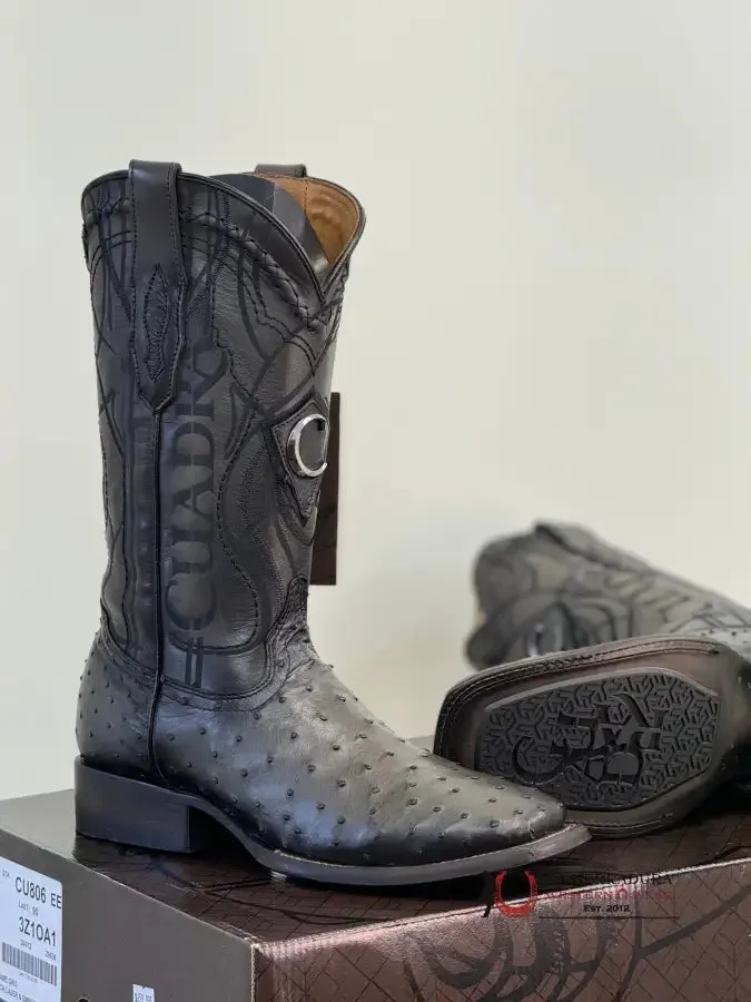 CUADRA BOOTS OSTRICH GREY LASER & EMBROIDERY SQUARE TOE