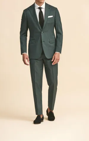 Drago Dark Green Bi Stretch Tropical S130 Wool Solaro Herringbone