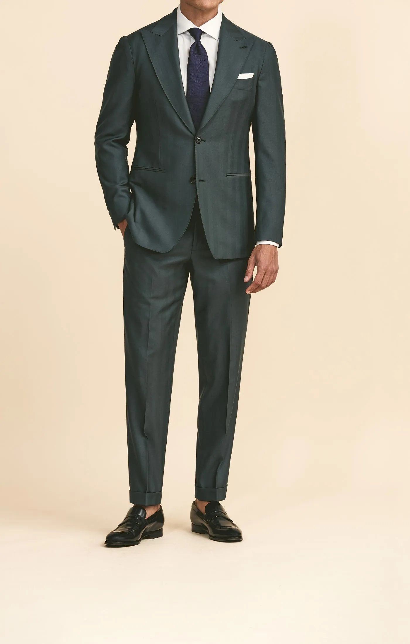 Drago Forest Green Natural Bi Stretch Tropical S130 Wool Solaro Herringbone