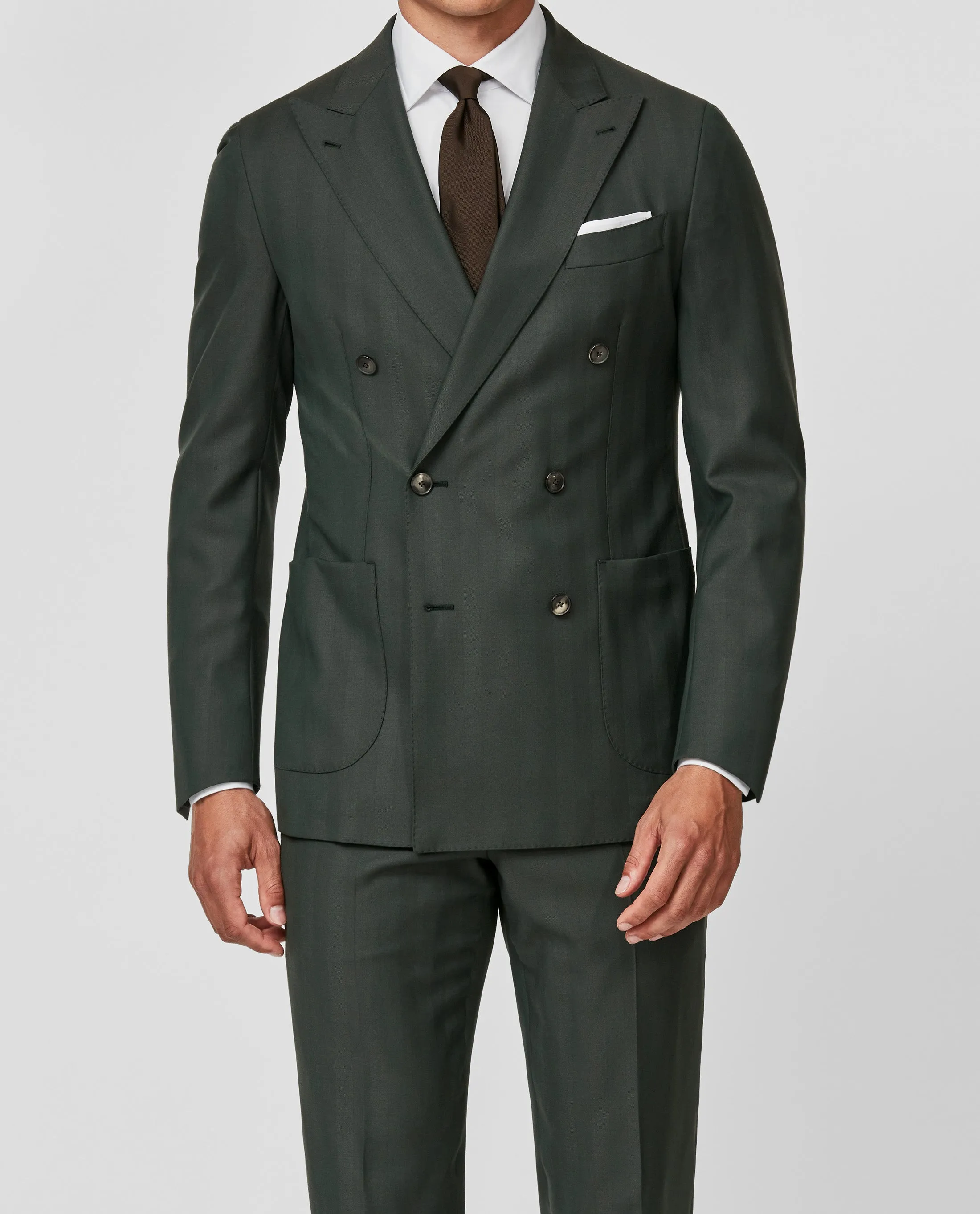 Drago Forest Green Natural Bi Stretch Tropical S130 Wool Solaro Herringbone