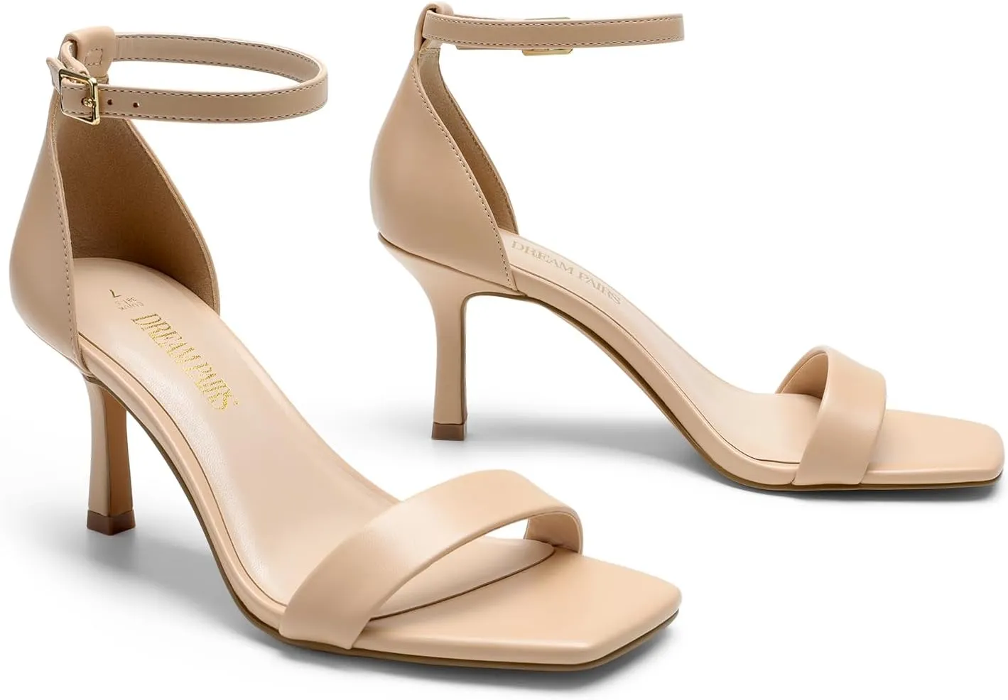 DREAM PAIRS Women's High Stilettos Open Square Toe Ankle Strap Heels Sexy Fashion Comfort Dress Shoes Wedding Bridal Pumps Heeled Sandals