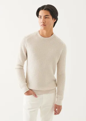 Eggshell Textured Merino Wool Crew Neck Sweater - Patrick Assaraf