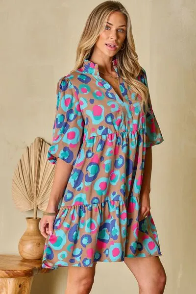 Elegant Notched Balloon Sleeve Mini Dress