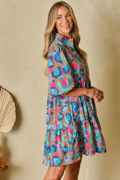 Elegant Notched Balloon Sleeve Mini Dress