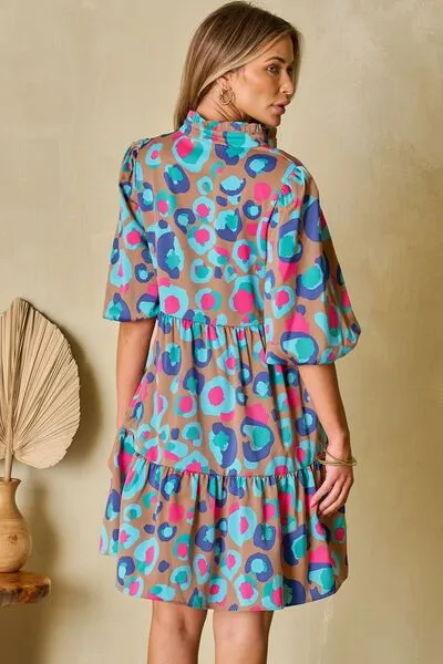 Elegant Notched Balloon Sleeve Mini Dress