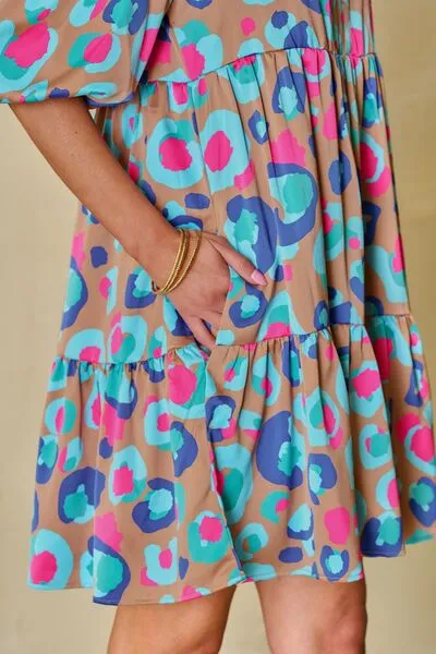 Elegant Notched Balloon Sleeve Mini Dress