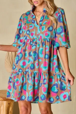 Elegant Notched Balloon Sleeve Mini Dress