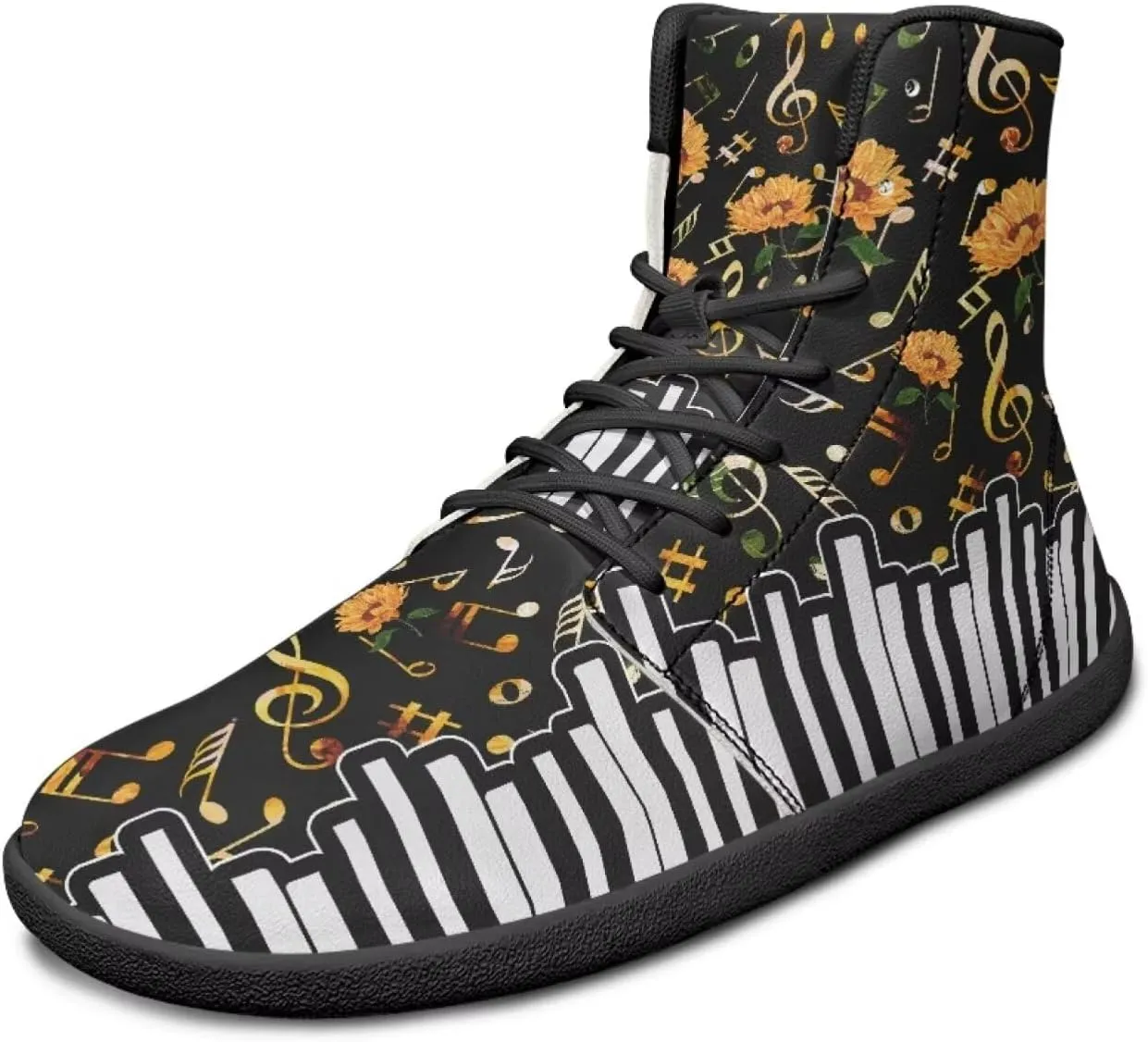 Fancy Music Notes Barefoot Shoes Non Slip Women's Fashion Sneakers Breathable High Top Ankle Platform Shoes