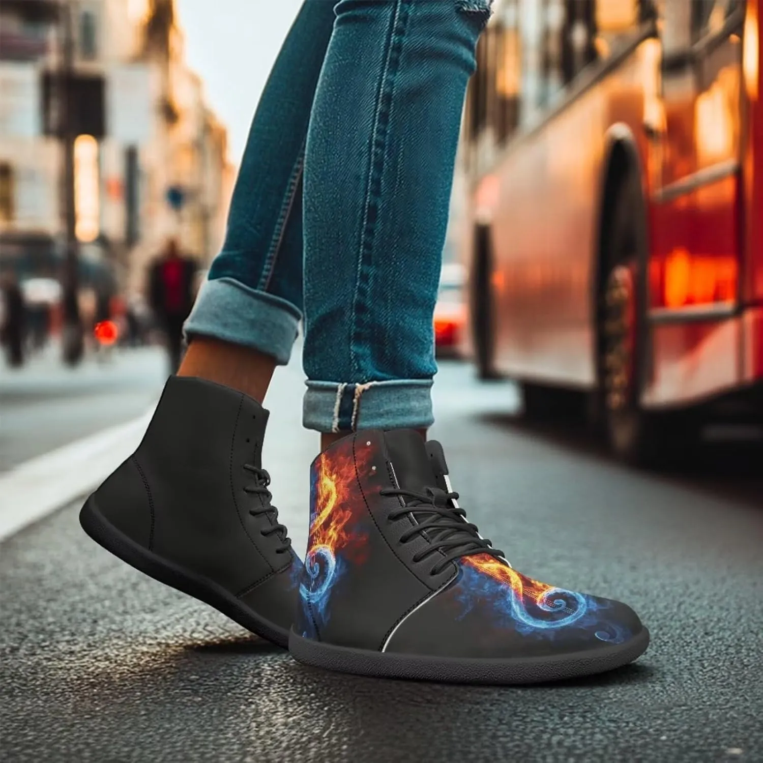 Fancy Music Notes Barefoot Shoes Non Slip Women's Fashion Sneakers Breathable High Top Ankle Platform Shoes