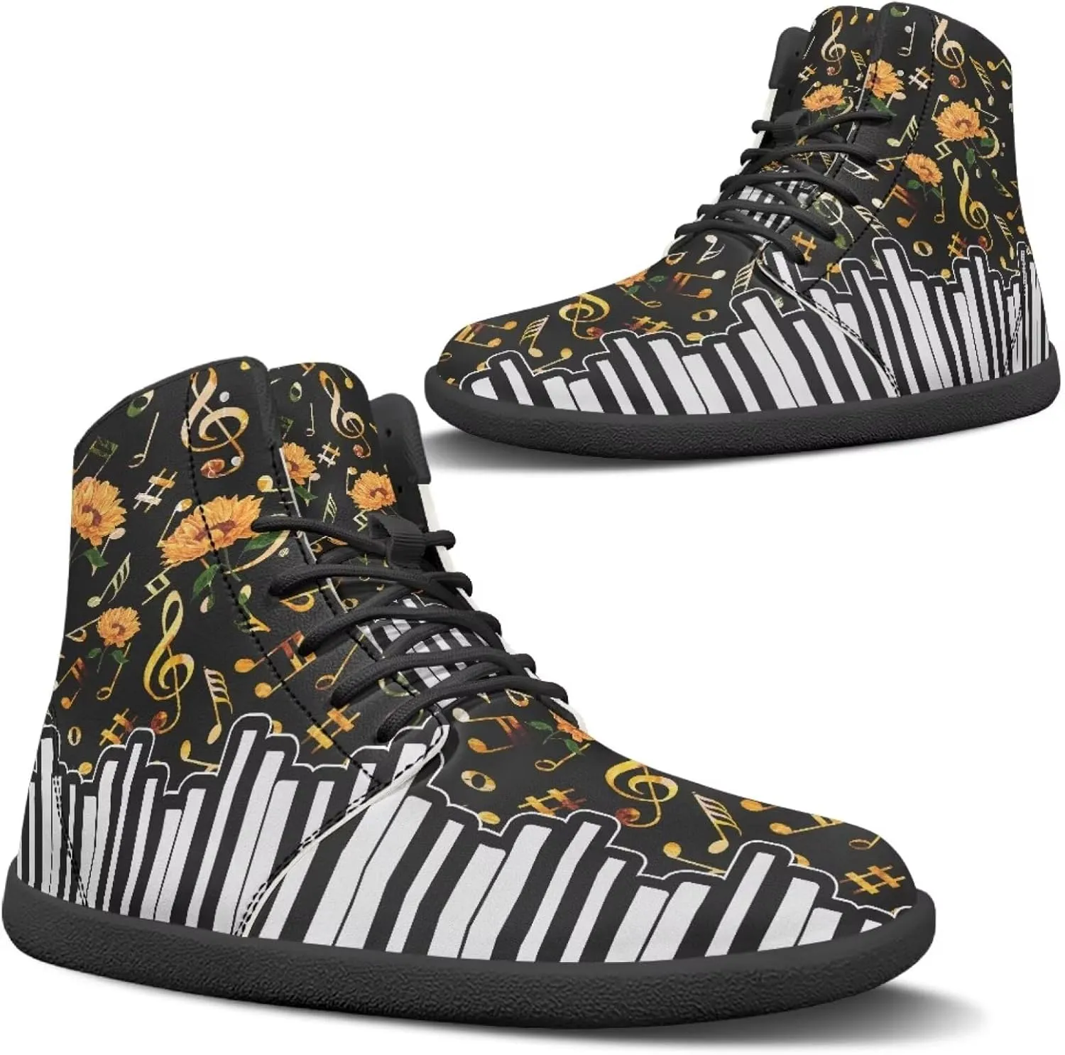 Fancy Music Notes Barefoot Shoes Non Slip Women's Fashion Sneakers Breathable High Top Ankle Platform Shoes