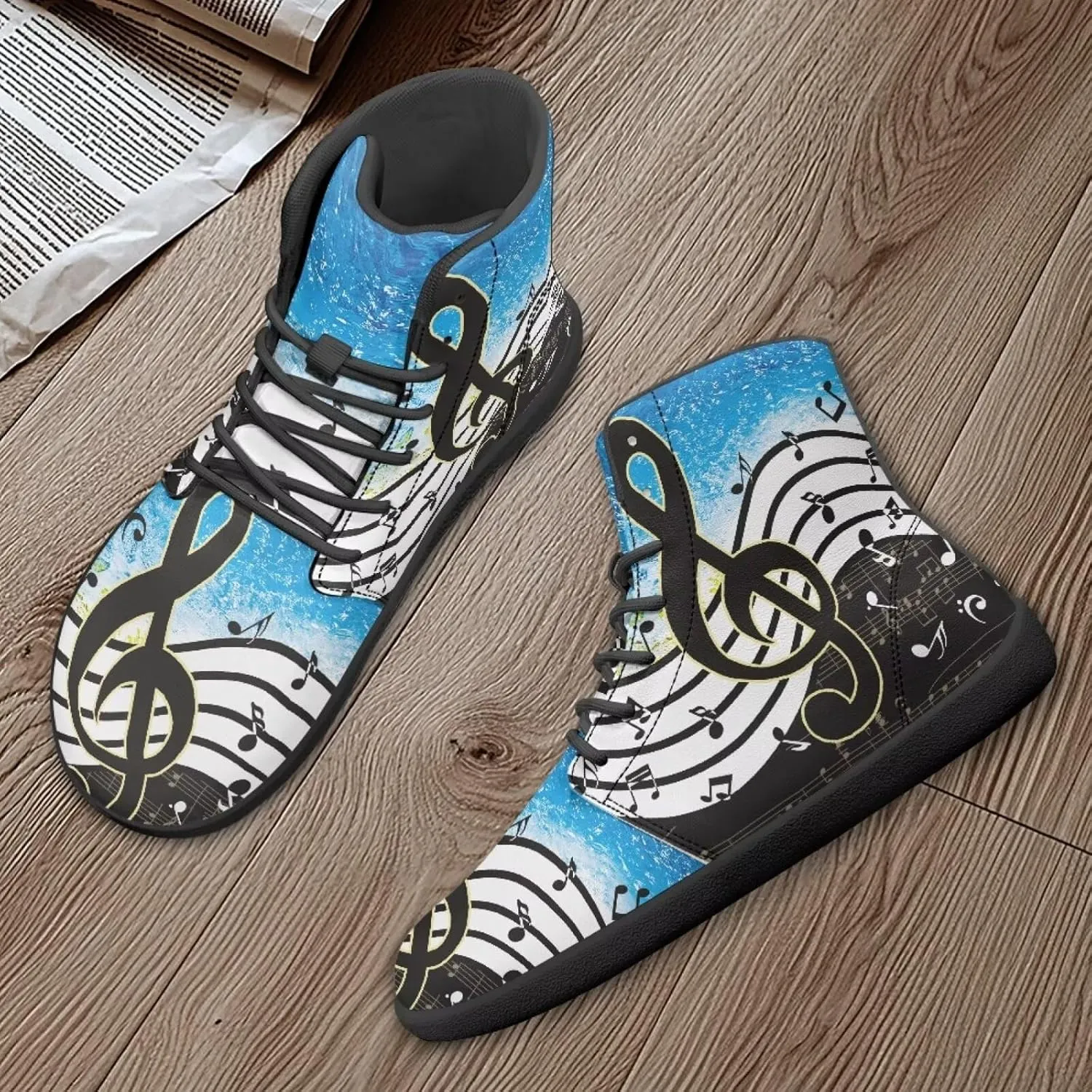 Fancy Music Notes Barefoot Shoes Non Slip Women's Fashion Sneakers Breathable High Top Ankle Platform Shoes