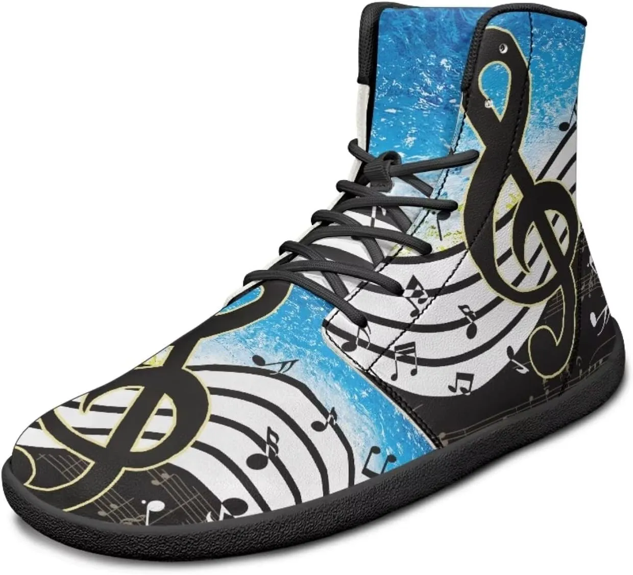 Fancy Music Notes Barefoot Shoes Non Slip Women's Fashion Sneakers Breathable High Top Ankle Platform Shoes