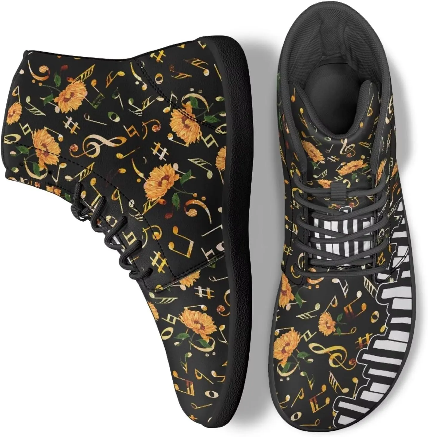 Fancy Music Notes Barefoot Shoes Non Slip Women's Fashion Sneakers Breathable High Top Ankle Platform Shoes