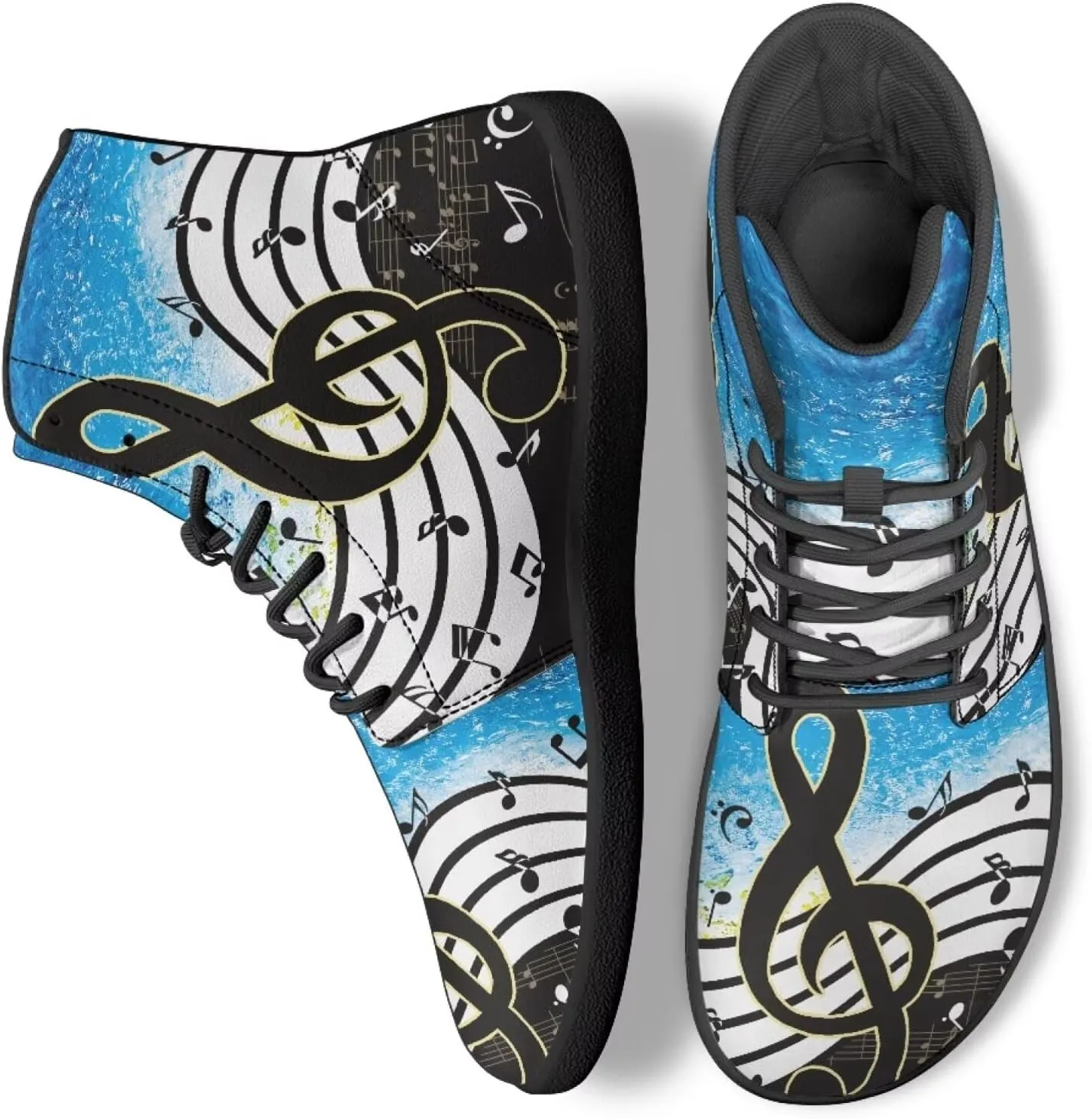 Fancy Music Notes Barefoot Shoes Non Slip Women's Fashion Sneakers Breathable High Top Ankle Platform Shoes
