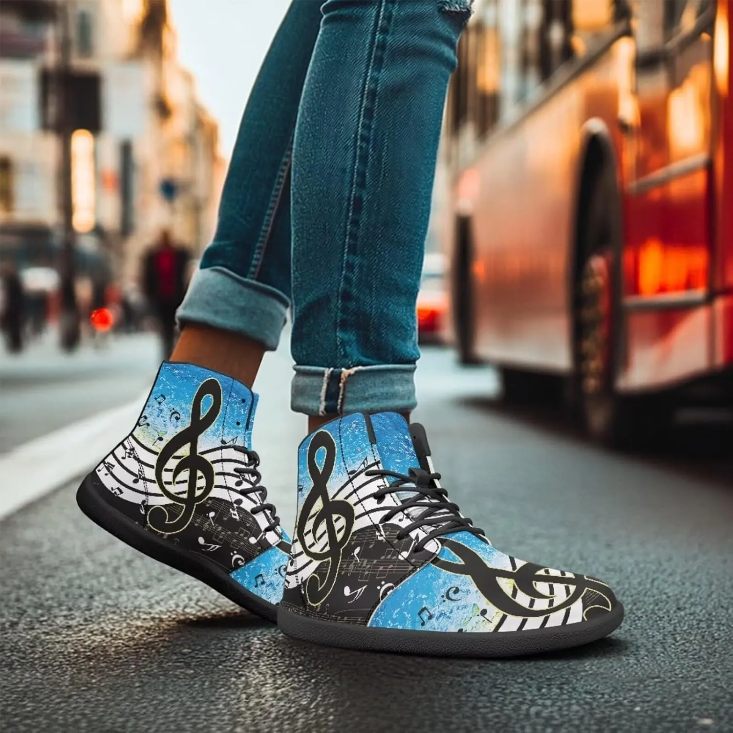Fancy Music Notes Barefoot Shoes Non Slip Women's Fashion Sneakers Breathable High Top Ankle Platform Shoes