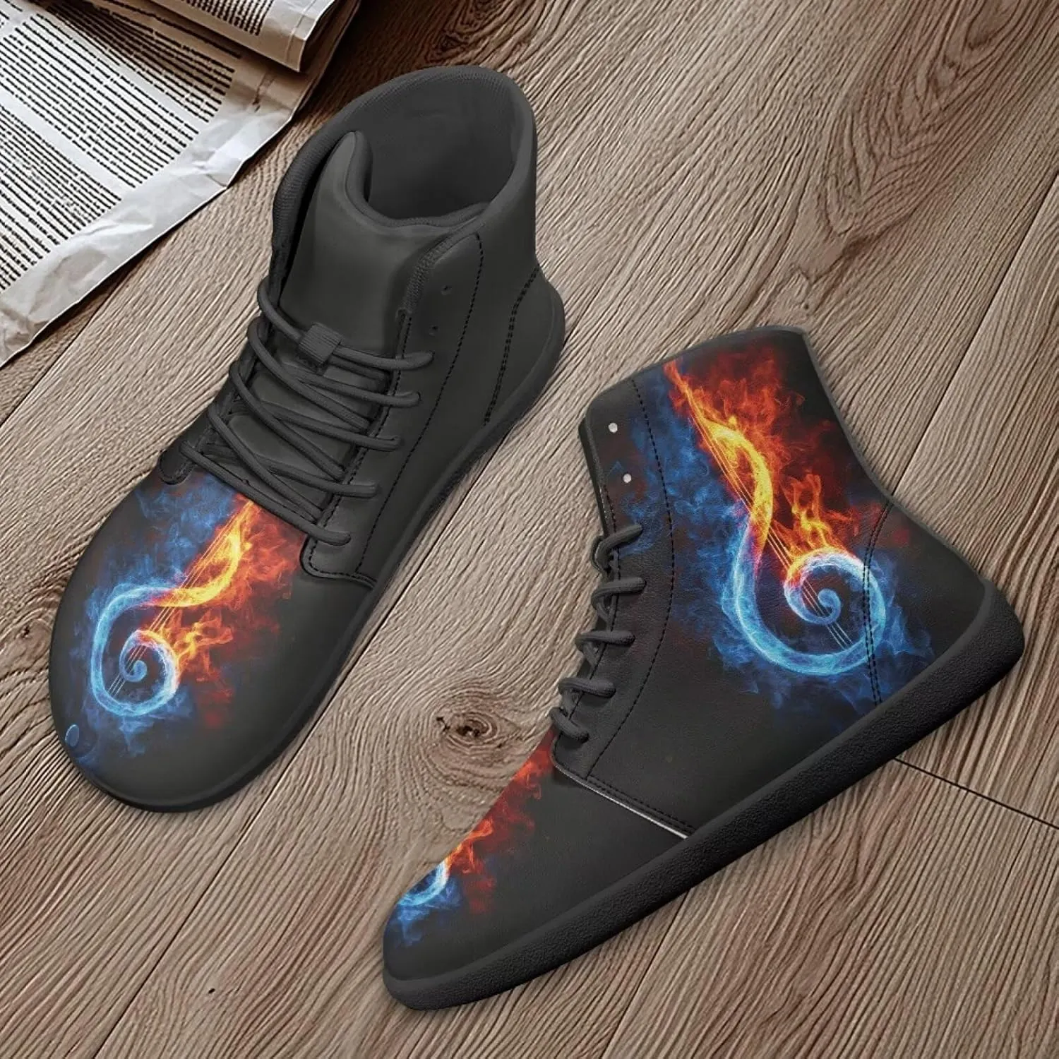 Fancy Music Notes Barefoot Shoes Non Slip Women's Fashion Sneakers Breathable High Top Ankle Platform Shoes