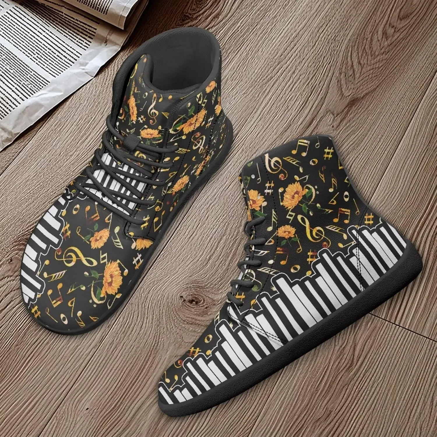 Fancy Music Notes Barefoot Shoes Non Slip Women's Fashion Sneakers Breathable High Top Ankle Platform Shoes