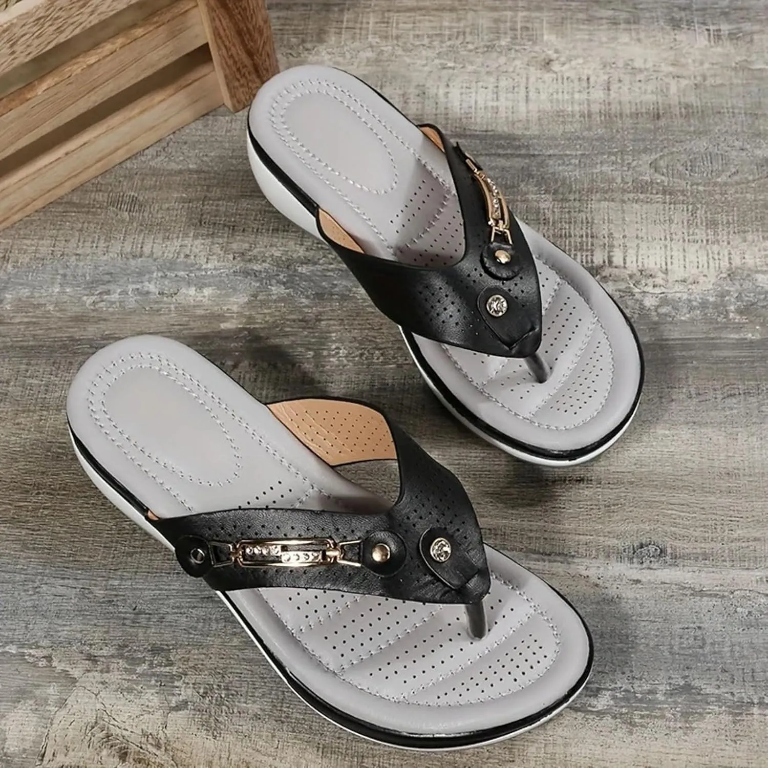 Fanyil Women's Comfy Orthotic Sandals, Orthopedic Sandals for Women Wide Width Summer Comfortable Wedges Flip Flops
