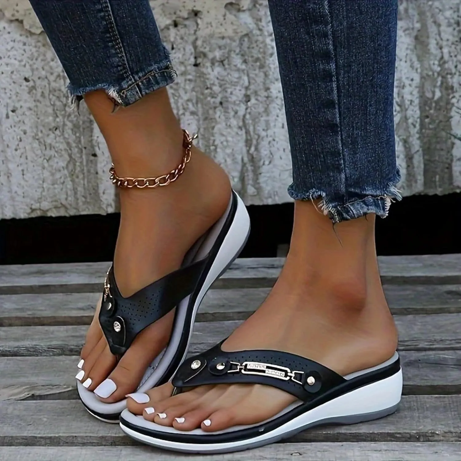 Fanyil Women's Comfy Orthotic Sandals, Orthopedic Sandals for Women Wide Width Summer Comfortable Wedges Flip Flops
