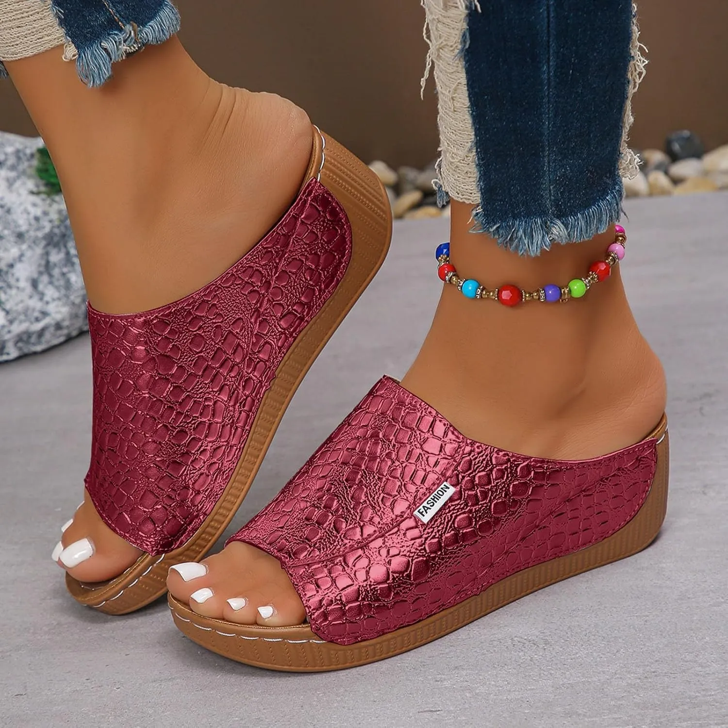 Flip Flops For Women Summer Wedges Shoes Women Slippers Bohemian Sandals Fashion Shoes Sandals Casual Comfortable Summer Backless Mules Adjustable Slide Walking Footwear