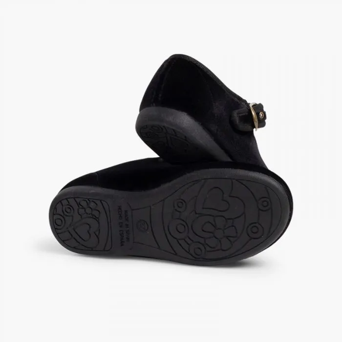 GIRLS BUCKLE UP VELVET MARY JANES BLACK