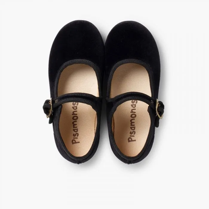 GIRLS BUCKLE UP VELVET MARY JANES BLACK