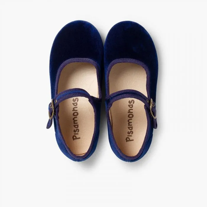 GIRLS BUCKLE UP VELVET MARY JANES NAVY BLUE