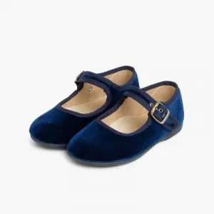 GIRLS BUCKLE UP VELVET MARY JANES NAVY BLUE