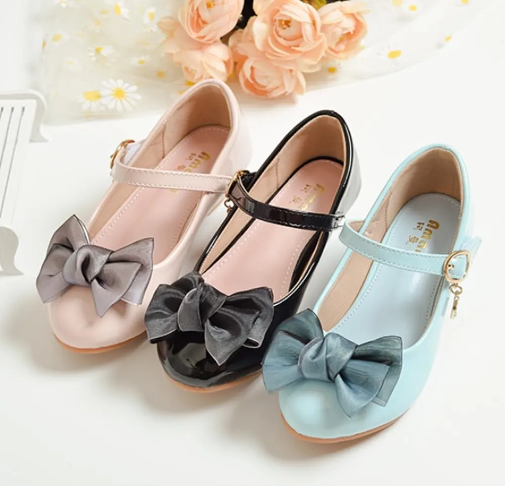 Girls Leatherette Low Heel Dress Shoes Princess Mary Jane Flats Flower Wedding Party Bridesmaid Pumps