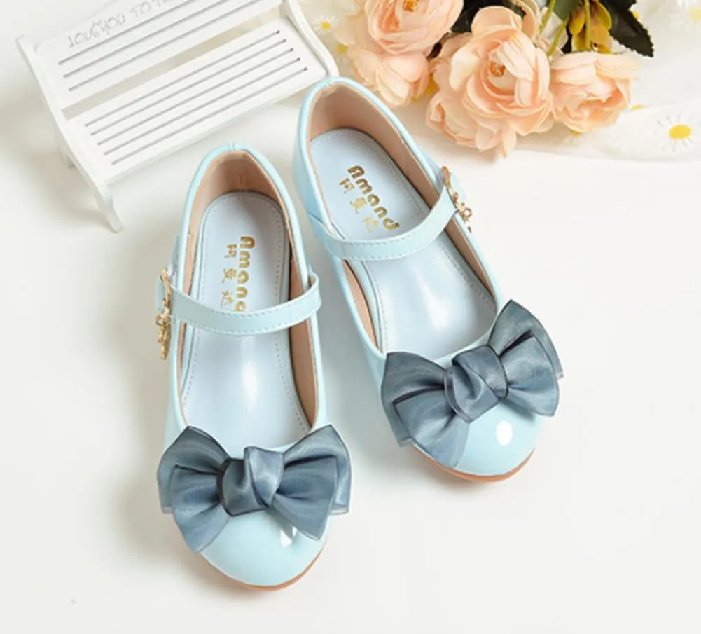 Girls Leatherette Low Heel Dress Shoes Princess Mary Jane Flats Flower Wedding Party Bridesmaid Pumps