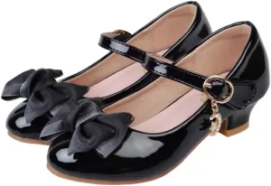 Girls Leatherette Low Heel Dress Shoes Princess Mary Jane Flats Flower Wedding Party Bridesmaid Pumps