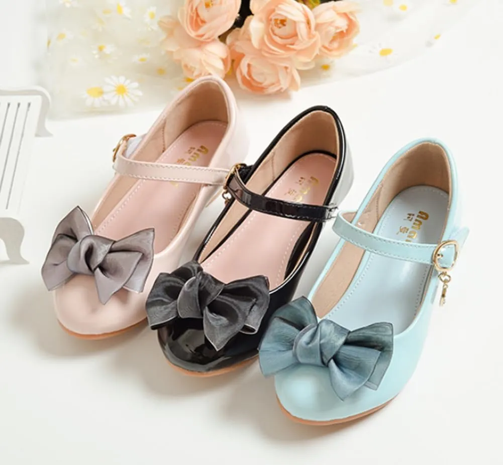 Girls Leatherette Low Heel Dress Shoes Princess Mary Jane Flats Flower Wedding Party Bridesmaid Pumps