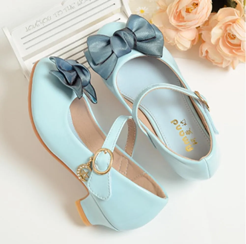 Girls Leatherette Low Heel Dress Shoes Princess Mary Jane Flats Flower Wedding Party Bridesmaid Pumps