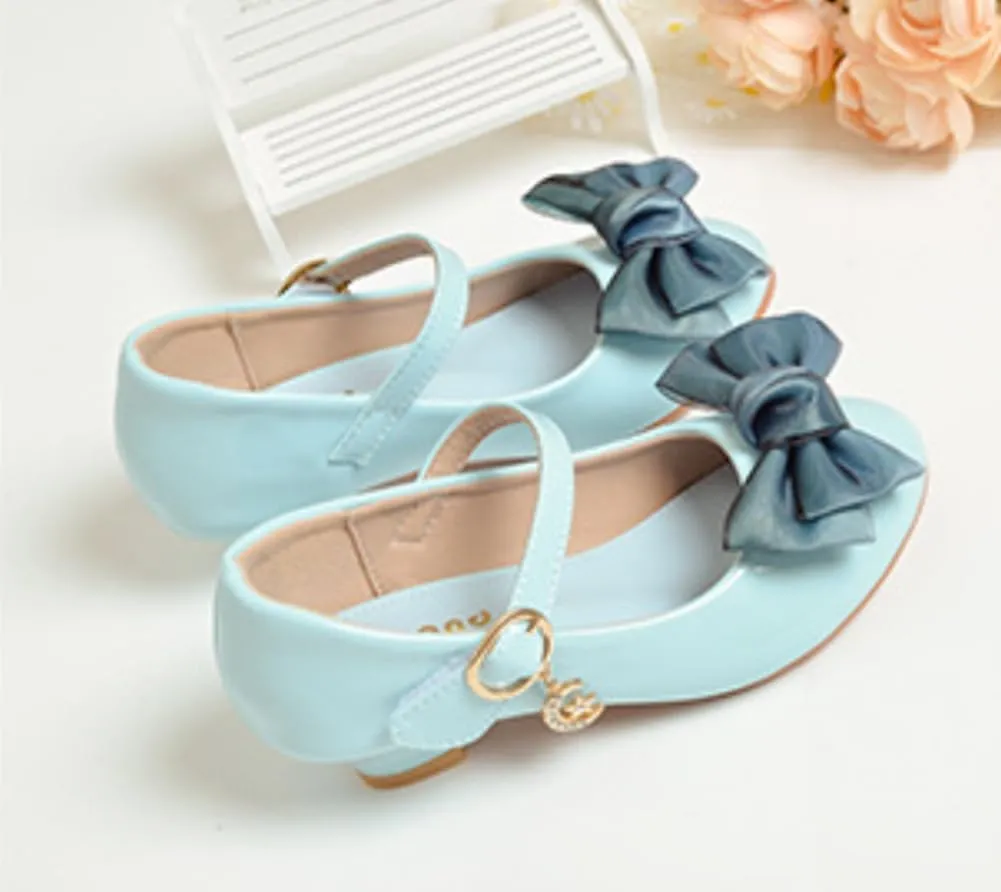 Girls Leatherette Low Heel Dress Shoes Princess Mary Jane Flats Flower Wedding Party Bridesmaid Pumps