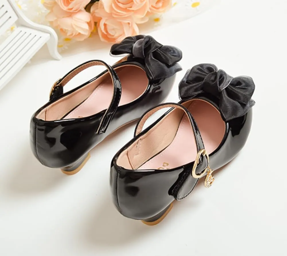 Girls Leatherette Low Heel Dress Shoes Princess Mary Jane Flats Flower Wedding Party Bridesmaid Pumps