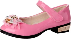Girls Low Heel Dress Shoes Girls Pumps Mary Jane Shoes with Ankle Strap Dress Shoes for School Wedding Party