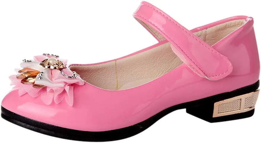 Girls Low Heel Dress Shoes Girls Pumps Mary Jane Shoes with Ankle Strap Dress Shoes for School Wedding Party