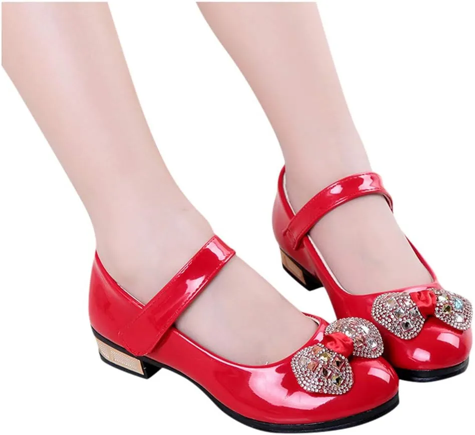Girls Low Heel Dress Shoes Pumps Mary Jane Shoes for Kids with Ankle Strap Dress Shoes for School Wedding Party