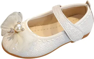 Girls Mary Jane Ballerina Flats Flower Bow Ballet Dress Shoes for Wedding Party School Ankle Strap Sandal