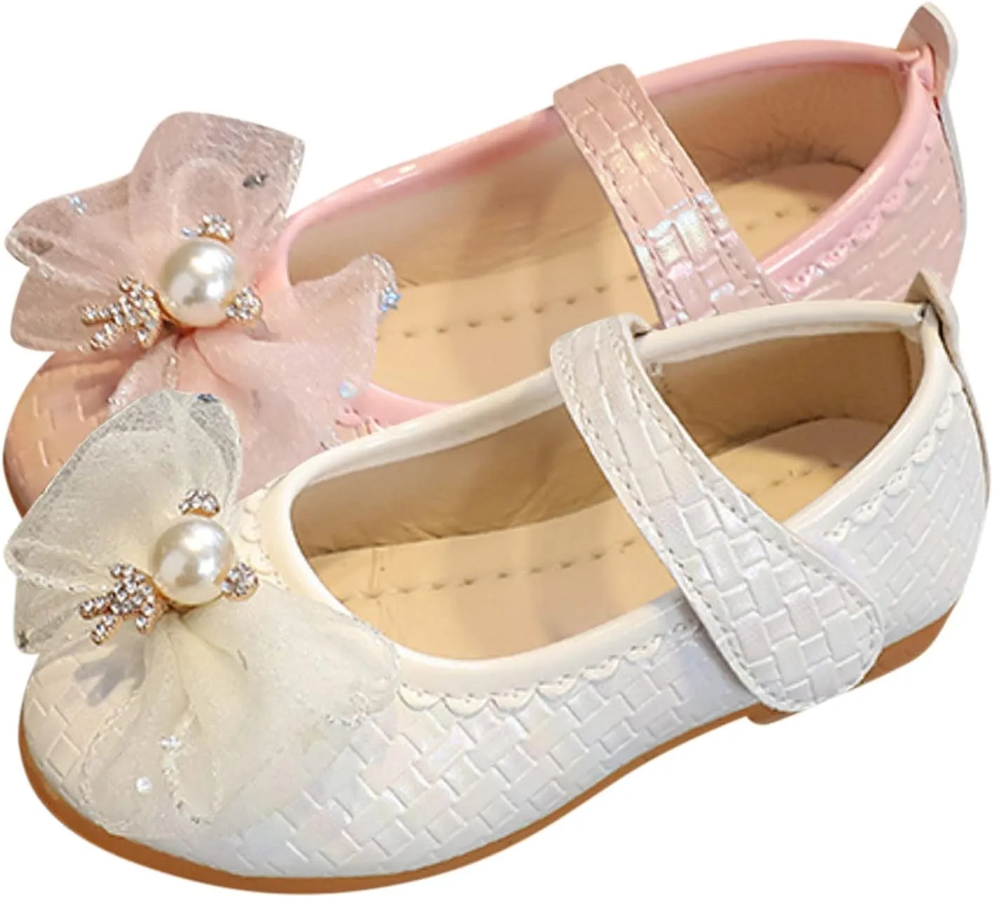 Girls Mary Jane Ballerina Flats Flower Bow Ballet Dress Shoes for Wedding Party School Ankle Strap Sandal