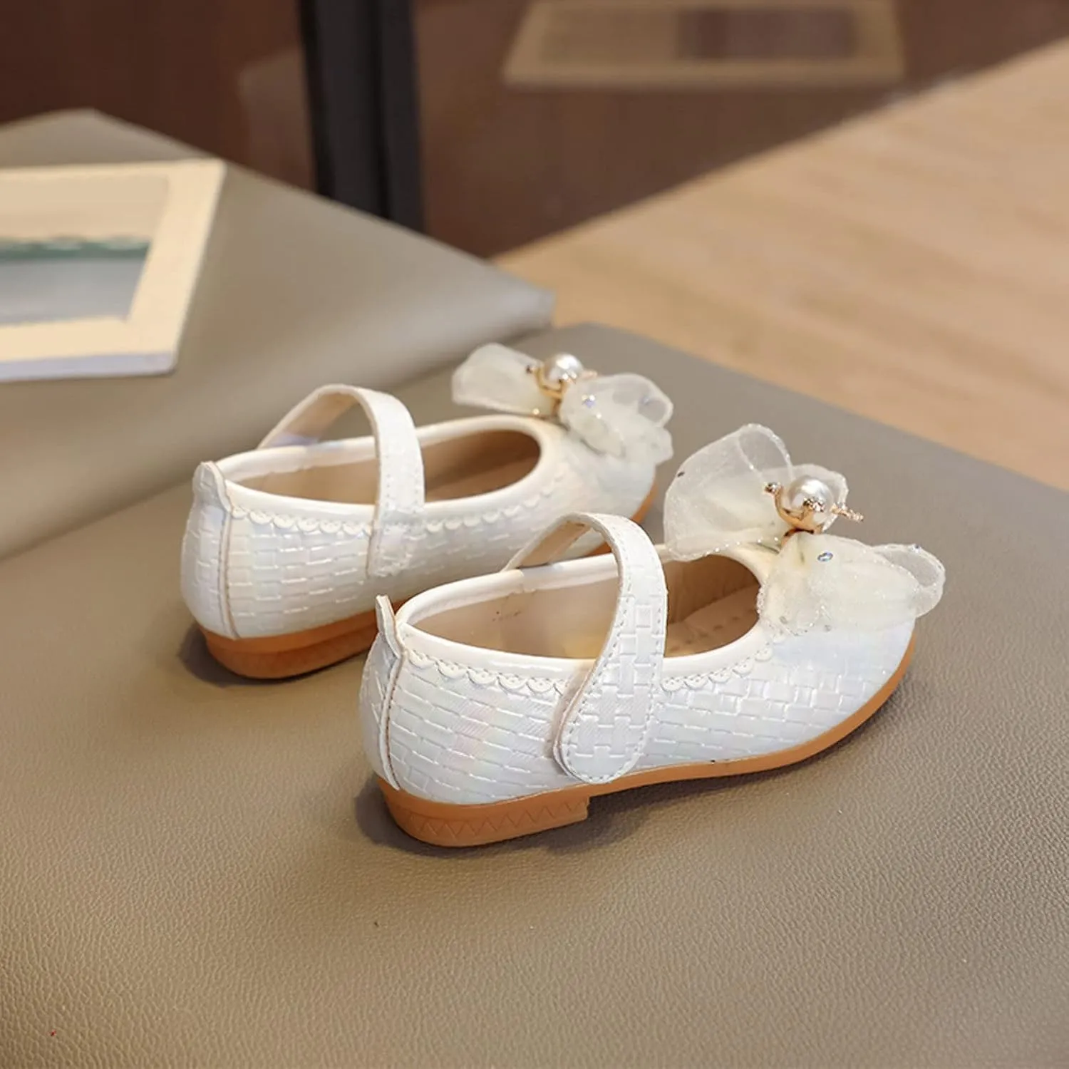 Girls Mary Jane Ballerina Flats Flower Bow Ballet Dress Shoes for Wedding Party School Ankle Strap Sandal