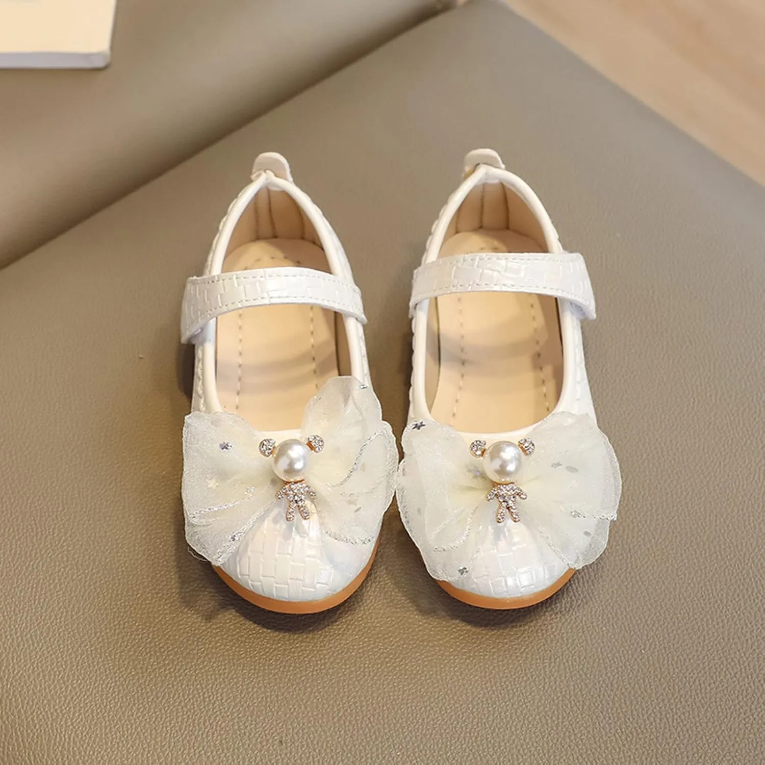 Girls Mary Jane Ballerina Flats Flower Bow Ballet Dress Shoes for Wedding Party School Ankle Strap Sandal