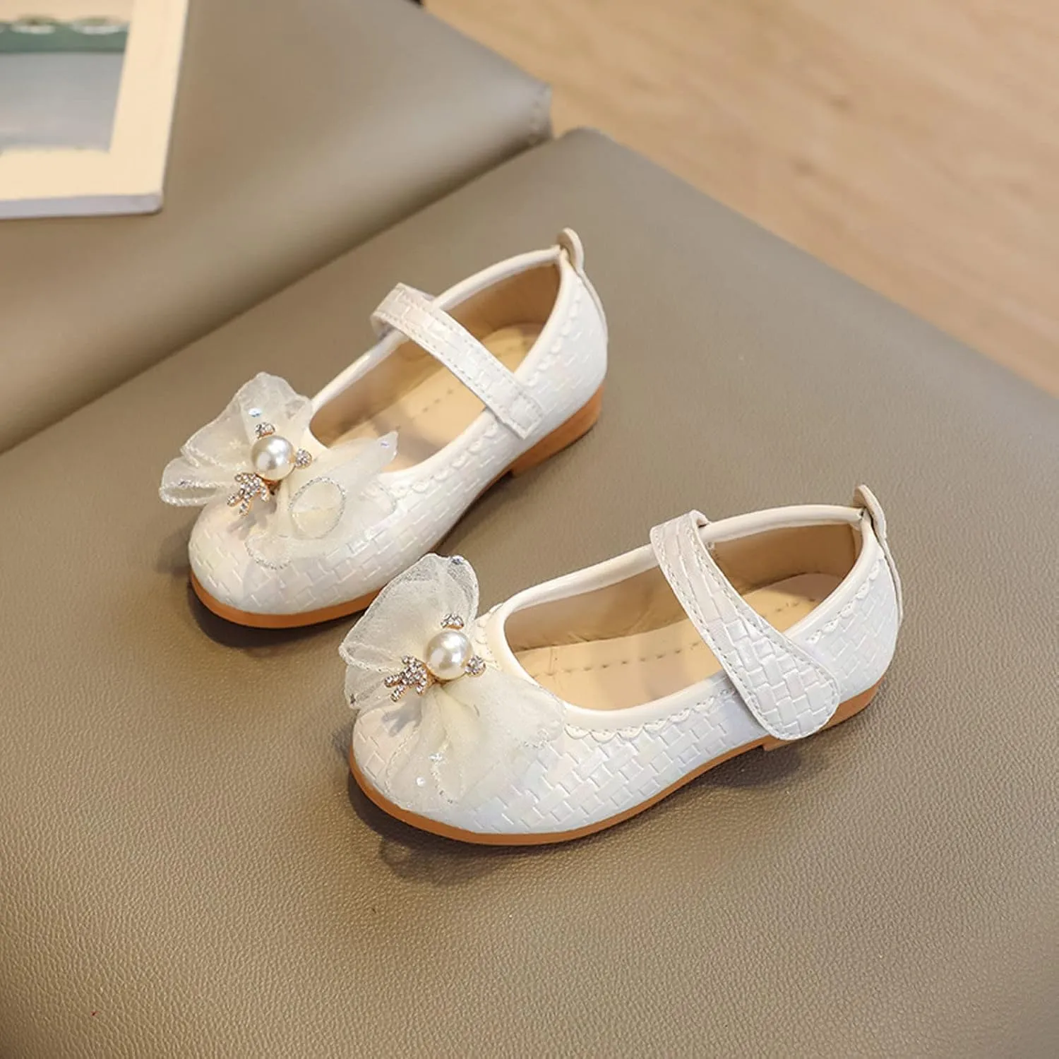 Girls Mary Jane Ballerina Flats Flower Bow Ballet Dress Shoes for Wedding Party School Ankle Strap Sandal